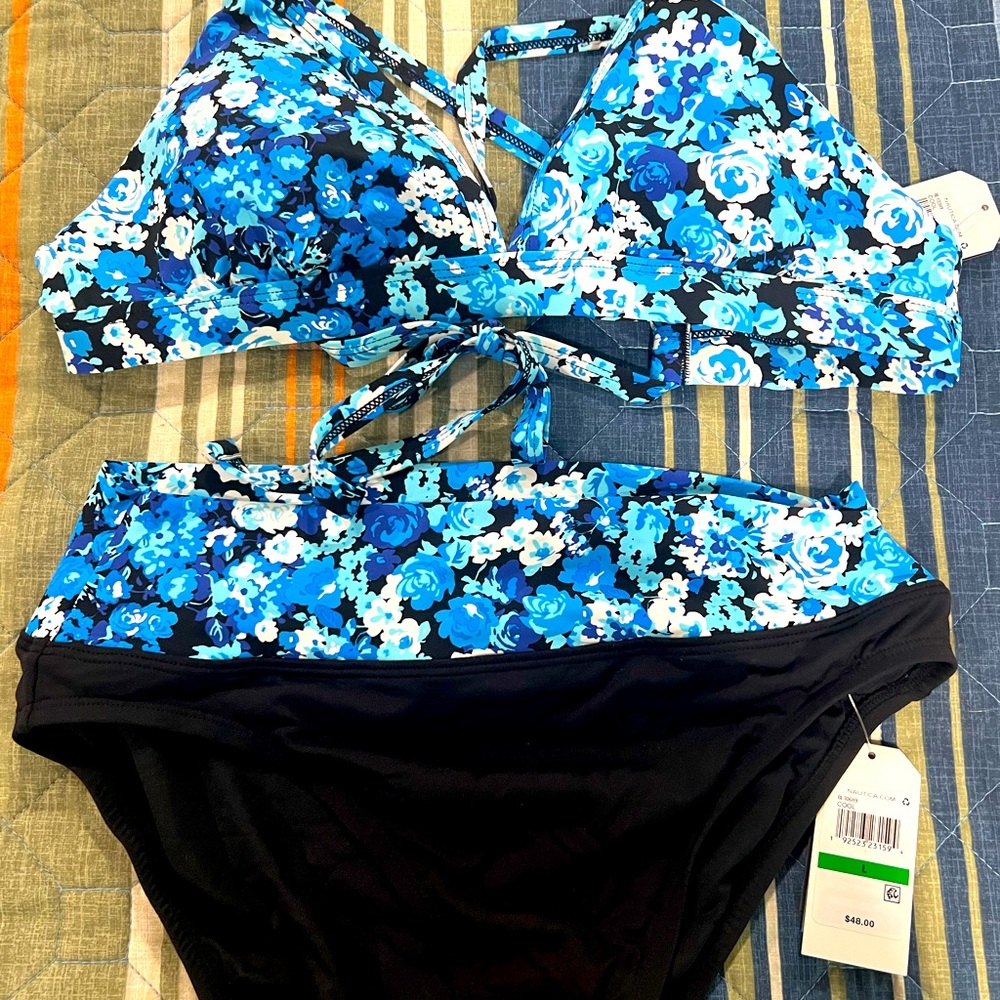 NWT Nautical Swimsuit. Top Size large, bottom sized large.
